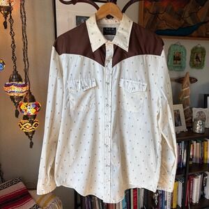 BJ-R 1980s Authentic Western Pearl‎ Snap Shirt XL Long Tail Made in Korea